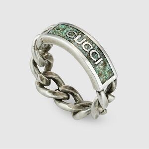 Gucci .925 Silver Teal Chain Ring